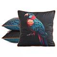 Poszewka na poduszkę 45x45 cm welwetowa, dwustronna z motywem papugi z wypustką na brzegach czarno, niebieska VELEVT 136 EUROFIRANY PREMIUM
