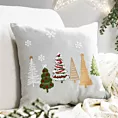 Poszewka na poduszkę świąteczna 45x45 cm zdobiona haftem choinek i śnieżynek  Eurofirany