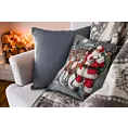 Poszewka na poduszkę 45x45 cm bawełniana, gobelinowa z mieszanki włókien zdobiona nadrukiem Mikołaja popielato, czerwona GOB Eurofirany
