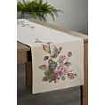 Bieżnik na stół naturalno, różowy 40x100 cm gobelinowy zdobiony tkanym motywem kwiatowym