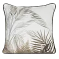 Poszewka na poduszkę 45x45 cm welwetowa z nadrukiem liści palmy i wypustką na brzegach biało beżowa EVA 17 B EVA MINGE Eurofirany