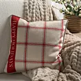 Poszewka na poduszkę 45x45 cm welwetowa świąteczna z motywem kratki i wypustką na brzegach beżowo, czerwona CLARK Eurofirany