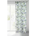 Zasłona biało, zielona ze wzorem kwiatowym z etaminy 140x250 cm przelotka MONA Eurofirany