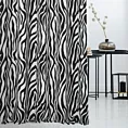 Zasłona szyta na flexach biało czarna z miękkiej tkaniny z nadrukiem, wzór w zebrę