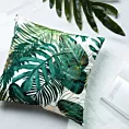 Poszewka na poduszkę 40x40 cm welwetowa z nadrukiem z motywem egzotycznych liści czarno, zielona DAVOS Eurofirany