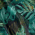 Zasłona czarno, zielona z błyszczącym wzorem egzotycznych liści z welwetu 140x250 cm przelotka DAVOS  Eurofirany