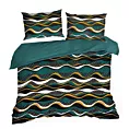 Pościel 220x200 cm bawełniana kolor ciemnoturkusowy, musztardowy z wzorem geometrycznym NIKA 50 Eurofirany