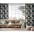 Zasłona czarno, różowa z nadrukiem kwiatów z tkanina typu oxford 140x270 cm przelotka SALMA Eurofirany