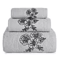 Zestaw ręczników bawełnianych 3 szt kolor srebrny, stalowy z haftem kwiatów 400 g/m2 MELANI Eurofirany