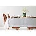 Obrus biały 140x280 cm ELLEN zdobiony drobnymi srebrnymi kropkami i elegancką listwą