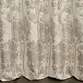 Zasłona szyta na taśmie 8 cm naturalno beżowa z żakardowej tkaniny z dodatkiem bawełny zdobiona botanicznym wzorem ze srebrną nicią