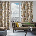 Zasłona biało, musztardowa z błyszczącym wzorem egzotycznych liści z welwetu 140x250 cm przelotka ADEL Eurofirany