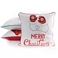 Poszewka na poduszkę 45x45 cm biało, czerwona zdobiona nadrukiem rękawic świątecznych z elegancką wypustką Eurofirany