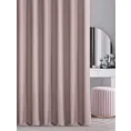 Zasłona szyta na przelotkach pudrowo różowa o naturalnym charakterze, z widocznym, ozdobnym splotem