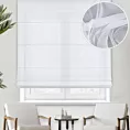 Roleta rzymska biała z matowej tkaniny w stylu eko, wykończona obciążnikiem