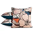 Poszewka na poduszkę dwustronna 60x60 cm welwetowa z kwiatowym nadrukiem i wypustką na brzegach pudrowo różowa, granatowa EMMA EUROFIRANY PREMIUM