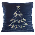 Poszewka na poduszkę świąteczna 45x45 cm granatowo, szampańska z przyjemnego futerka zdobiona haftem choinki Eurofirany
