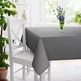 Obrus szyty popielaty z gładkiej tkaniny zaciemniającej typu dimout wykończona obciążnikiem