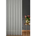 Firana szyta na flexach naturalna z matowej tkaniny w pasy z efektem bukli, wykończona obciążnikiem