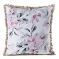 Poszewka na poduszkę 45x45 cm z tkaniny wodoodpornej na taras oraz balkon zdobiona nadrukiem kwiatów i frędzli biało, różowa GARDEN Eurofirany