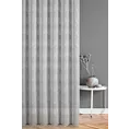 Firana szyta na flexach biało srebrna z tkaniny typu BATYST z delikatnie połyskującym, geometrycznym nadrukiem na całości tkaniny, wykończona obciążnikiem