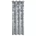 Zasłona stalowo, srebrna zdobiona nadrukiem połyskijących kwiatów 140x250 cm przelotka - CELIA Eurofirany