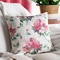 Poszewka na poduszkę 45x45 cm o strukturze lnu zdobiona nadrukiem kwiatów naturalno, różowa WIOSNA 66 Eurofirany