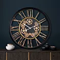 ZEGAR 19 CZARNY ŚCIENNY DEKORACYJNY Z RUCHOMYMI ZĘBATKAMI 54x9 cm EUROFIRANY