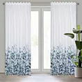Zasłona biało, turkusowa ze wzorem kwiatowym 140x270 taśma/szelki FIONA Eurofirany