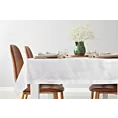 Obrus biały 140x220 cm ELIZA zdobiony srebrną błyszczącą nicią z elegancką listwą