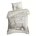 Pościel świąteczna 140x200 cm z satyny bawełnianej, kolor biały, stalowy zdobiona nadrukiem zimowego krajobrazu INVERNO Eurofirany