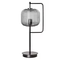 Lampa stołowa nocna grafitowa ARON nowoczesna ze szklanym tłoczonym abażurem Eurofirany