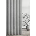 Firana szyta na przelotkach srebrna z delikatnej tkaniny typu deszczyk wykończona obciążnikiem