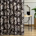 Zasłona szyta na taśmie fala ciemnobrązowo srebrna miękka, welwetowa, z nadrukowanym motywem botanicznym i srebrnymi elementami