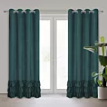 Zasłona ciemnozielona z welwetu zdobiona trzema subtelnymi falbanami 140x250 cm przelotka MEGI Eurofirany