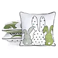 Poszewka na poduszkę 45x45 cm welwetowa z nadrukiem króliczków biało, zielona WIOSNA 4 Eurofirany