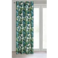 Zasłona biało, zielona z błyszczącym wzorem egzotycznych liści z welwetu 140x250 cm przelotka DAVOS  Eurofirany