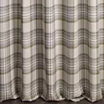 Zasłona szyta na taśmie fala beżowo musztardowa z tkaniny z dodatkiem bawełny i nici metalicznej, o wzorze w kratę, zawiera 20% bawełny