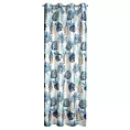 Zasłona biało, turkusowa zdobiona błyszczącym egzotycznym nadrukiem z tkaniny typu oxford 140x250 cm przelotka MALTA  Eurofirany