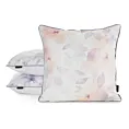 Poszewka na poduszkę 45x45 cm welwetowa z nadrukiem pastelowych kwiatów i ozdobną kontrastującą wypustką biało, pomarańczowa VELVET 148 EUROFIRANY PREMIUM