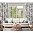 Zasłona popielato, biała w duże kwiaty z etaminy 140x250 cm przelotka SANDRA Eurofirany