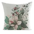 Poszewka na poduszkę 45x45 cm o strukturze lnu z nadrukiem subtelnych kwiatów biało, zielona LEN Eurofirany