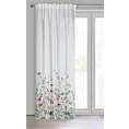 Zasłona biało, zielona z nadrukiem malowanych kwiatów z etaminy 140x270cm taśma DOLLY Eurofirany