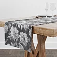 Obrus szyty MISHA stalowo biały z miękkiej tkaniny typu blackout drukowanej w nowoczesny kwiatowy wzór