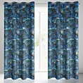 Zasłona czarno, niebieska w liście monstery, welwetowa 140x250 cm przelotka LAZUR Eurofirany