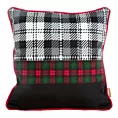 Poszewka na poduszkę 45x45 cm welwetowa z motywem kratki i wypustką na brzegach czarno, czerwona SANTA Eurofirany