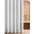 Firana szyta na taśmie 8 cm biała z delikatnej etaminy, zdobionej pionowymi pasami z nici metalicznej, wykończona obciążnikiem