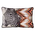 Poduszka 30 x 45 cm welwetowa beżowo, pomarańczowy z nadrukiem zebry i wypustką na brzegach, dwustronna CEBRA Eurofirany