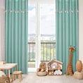 Firana miętowa z etaminy zdobiona taśmą dekoracyjną z wiszącymi trójwymiarowymi słonikami 140x250 cm przelotka KIDS Eurofirany