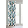 Zasłona z błyszczącym motywem egzotycznych liści podkreślona złocistym nadrukiem 140x250 cm przelotka KERI Eurofirany